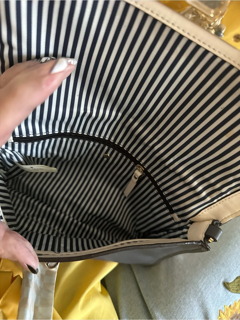 Kate Spade Two-Tone Leather Shoulder Bag in Cream and Gray